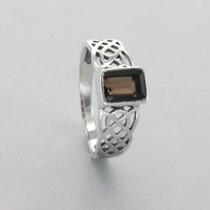 Anillo Celta Cuadrado/Rectángulo CUARZO AHUMADO - PLATA ESTERLINA 925 - Piedra Preciosa #4e - Imagen 1 de 8