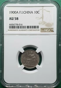 1900A FRENCH INDO CHINA 10 CENTS SILVER NGC AU 58 - Picture 1 of 2