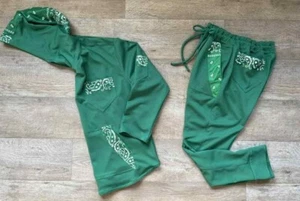 JD Fashion Herren Custom Kelly grün Bandana Trim Langarm Hoodie Jogginghose Set - Bild 1 von 4