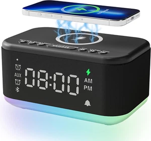 Wecker Lautsprecher kabelloses Ladegerät, digitale Wecker Schlafzimmer Bluetooth, A - Bild 1 von 12
