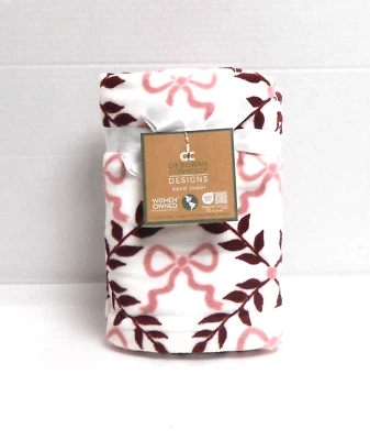 Deborah Connolly Set of 2 Hand Towels Mauve Ribbons Burgundy Leaves - Image 1 of 3