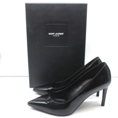 Saint Laurent Paris 80 Pumps Black Patent Leather Size 37.5 Pointed Toe Heels - Image 1 of 4