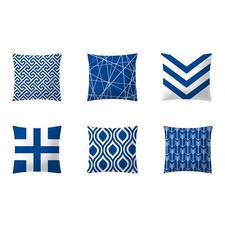 6 Pcs/Set Pillow Case 45x45Cm Cushion Cover Geometric Blue Polyester T9C6