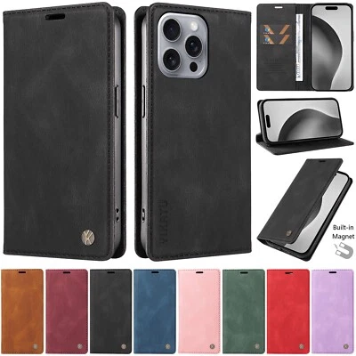 Flip Leather Card Wallet Case Cover For iPhone 16 Pro Max 15 14 13 12 11 XR 7 8 - Image 1 of 4