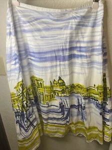 JM Collection Women’s Size 14  Blue Yellow Gondolas Scene Lined Skirt - Picture 1 of 8