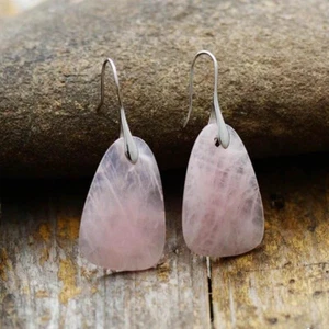 NEW Rose Quartz Women Earrings Natural Stone Dangles Pink Earrings Jewelry Gift - Picture 1 of 5