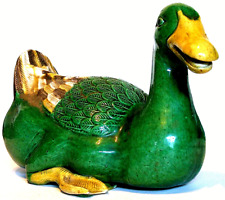 Vintage handmade & hand decorated adorable clay duck figurine. Perfect condition
