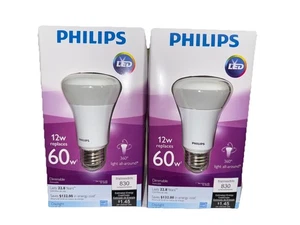 TWO (2) Philips LED 12W Replaces 60W Dimmable 830 Lumens Energy Saving - Picture 1 of 10