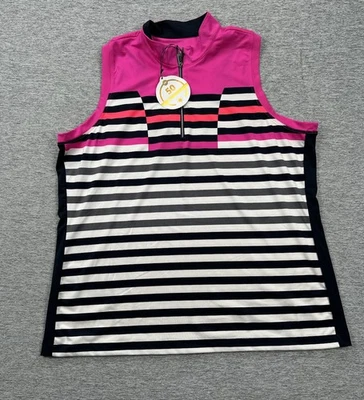 TAIL White Label Top Womens XXL Sleeveless Striped 1/4 Zip UPF 50 Golf NEW - Image 1 of 4