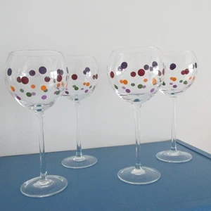 Set/4 Retired Pampered Chef SIMPLE ADDITIONS DOTS 8-7/8” Balloon Wine Glasses - Picture 1 of 7
