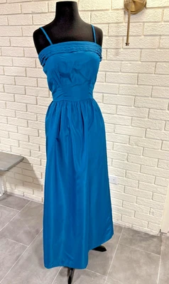 Vestido formal verde azulado brillante de los años 50 y 60 - Hecho a mano - Cremallera CC - PEQUEÑO Foto 1 de 4