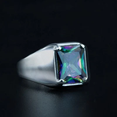 Anillo para hombre pulido brillante plata de ley 925 multicolor topacio místico piedras preciosas Foto 1 de 4