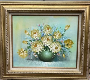 Vintage gerahmtes Original Stillleben Blumengemälde von Hellen Post 16x20" MCM - Bild 1 von 11