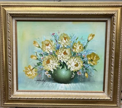 Vintage Framed Original Still Life Flower Painting By Hellen Post 16x20” MCM - Image 1 of 4