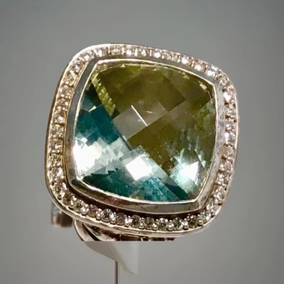Anillo David Yurman Plata de Ley 14 mm Albión con Prasiolita y Diamantes Talla 6 Foto 1 de 4