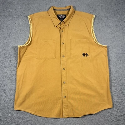 Camisa masculina Harley-Davidson 3XL dourada sem mangas corte colete motociclista botão para cima píton - Imagem 1 de 4