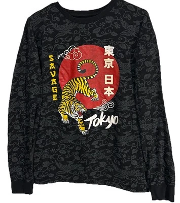 Camisa Gravedad Original L Negra Manga Larga Tigre Salvaje Japón Rara Camiseta Para Hombre” Foto 1 de 4