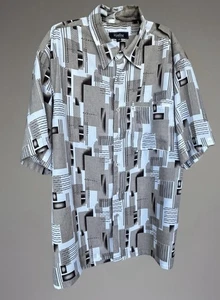 Cagliano Collezione Italy Mens Short Sleeve Button Up Shirt Brown/White Large - Picture 1 of 18