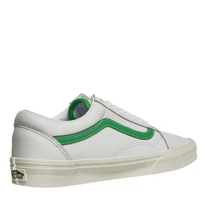 VANS Old Skool Leather Low Trainers Sneakers UK Size 4.5 BNIB White and Green - Picture 1 of 5