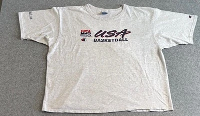 Vintage 90's Champion USA BasketBall Gray Cotton T-shirt Size 2XL Dream Team - Image 1 of 4