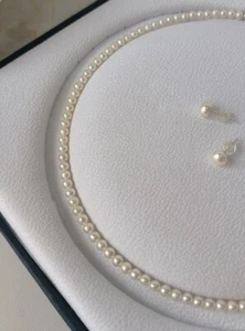 AAA 4-5mm Natural Akoya White Pearl Necklace 6-7mm Earrings 18K Solid Gold - Picture 1 of 4