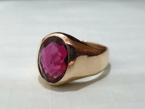 Solid 925 Sterling silver 14k GoldPlated Pink Tourmaline Handmade Ring for Men,s - Picture 1 of 5
