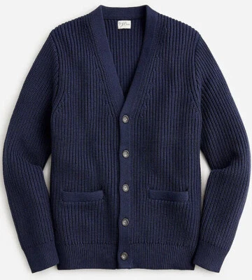 NWT J Crew Heritage Cotton Shaker Stitch Chunky Knit Cardigan Sweater Navy Blue - Image 1 of 2