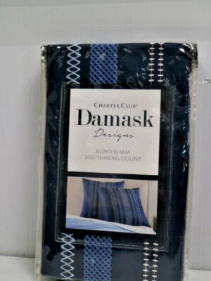 Charter Club Euro Almohada Sham Damasco Diseños Bordado Enrejado Azul  Foto 1 de 3