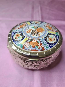 VTG F. M. Rogers Japan Jewelry Trinket Box Silverplate Guilloche Enamel Top 4"x2 - Picture 1 of 14