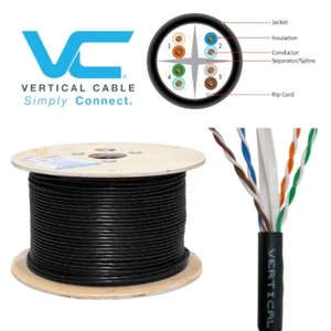 1000' CAT6 CMX Outdoor bewertet UV-bewertet 23AWG schwarz Holzspule - Bild 1 von 5