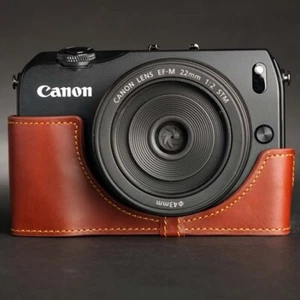 Media cubierta de cuero genuino hecha a mano para cámara bolsa para Canon EOS M3 M10 M2 M - Imagen 1 de 17