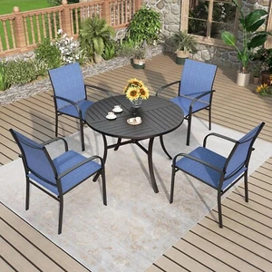 5 Pieces Patio Furniture Set Outdoor Dining Set with 5 Chairs & 42" Round Table - Picture 1 of 10