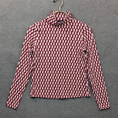 Maeve Anthropologie Top Cuello Alto Mujer Camisa Pequeña Búho Estampado Completo Rojo Foto 1 de 4