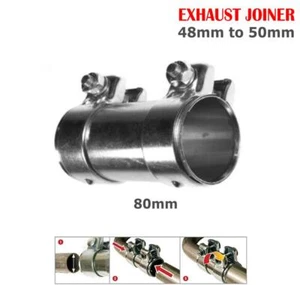 Exhaust Pipe Connector Joiner Strong Clamp 48mm To 50mm/ 80mm Sleeve Repair - Picture 1 of 3