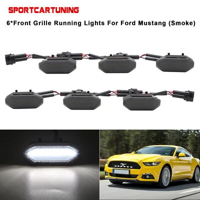 6x White LED DRL Smoked Front Grille Running Lights For 2015-2019 Ford Mustang  - Image 1 of 4