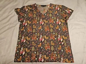 Serene Uniforms Women's M Scrub Top V neck pockets Christmas Llamas Candy Canes - Picture 1 of 6