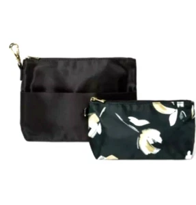 Black Floral Makeup Bag Organizer Zip Close Pouches Set of 2 A New Day NWT - Picture 1 of 3