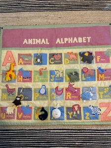 Pottery Barn Kids Animal Alphabet Quilted Wall Hanging Baby Nursery Decor Gingha - Picture 1 of 9