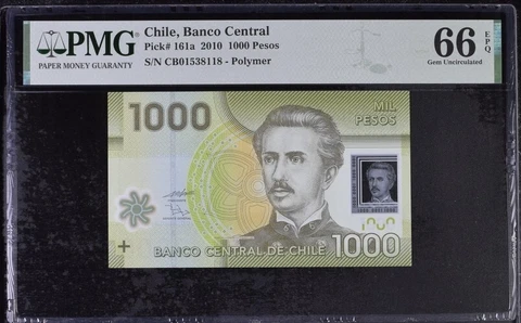 Chile, Banco Central, 1000 Pesos 2010 PMG 66 EPQ Cover