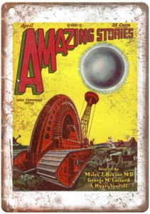 1929 Pulp Cover Amazing Stories v04 n01 Retro Look Reproduction Metal Sign J1005 - Picture 1 of 2