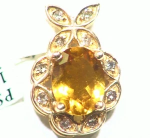 2.67CT 14K Gold Natural Yellow Beryl Halo Diamond Engagement Necklace Vintage - Picture 1 of 5