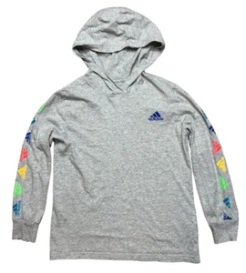 Adidas Long Sleeve Hoodie Spell Out Multicolor Logo Gray Shirt Youth Size Small - Picture 1 of 10