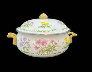 Vintage Lincoware Wildblume Emaillegeschirr Suppentopf mit Deckel Blumenmuster & Gold- - Bild 1 von 13