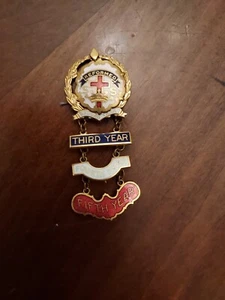 Antique Wesleyan Sunday School Attendance 1/20 10 Kt GF & Enamel Medal Pin - Picture 1 of 4