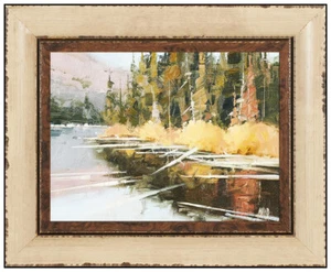 David B. Mayer Originalgemälde Öl an Bord signiert Wasserlandschaft gerahmte Kunst - Bild 1 von 3