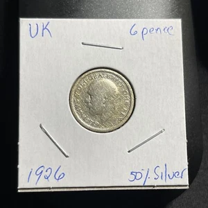 1926 UK 6 Pence Coin .500 Silver  World Coin - Picture 1 of 4