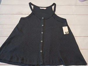 ~NWT SO Women's Black~Relaxed Button Front Ribbed Tank Top~Size Small~ - Picture 1 of 10