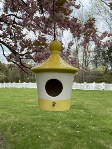 Birdhouse Outdoor Ceramic Hanging Bird House 10” For Wild Birds with Perch Cover