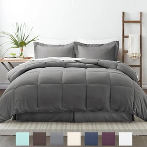 Kaycie Gray Basics 8PC Bedding Set Ultra Soft Hypoallergenic 8 Different Colors - Picture 1 of 54