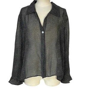 Mary McFadden Sz 20W Black White Polka Dot Sheer One Button Ruffle Sleeve Blouse - Picture 1 of 9